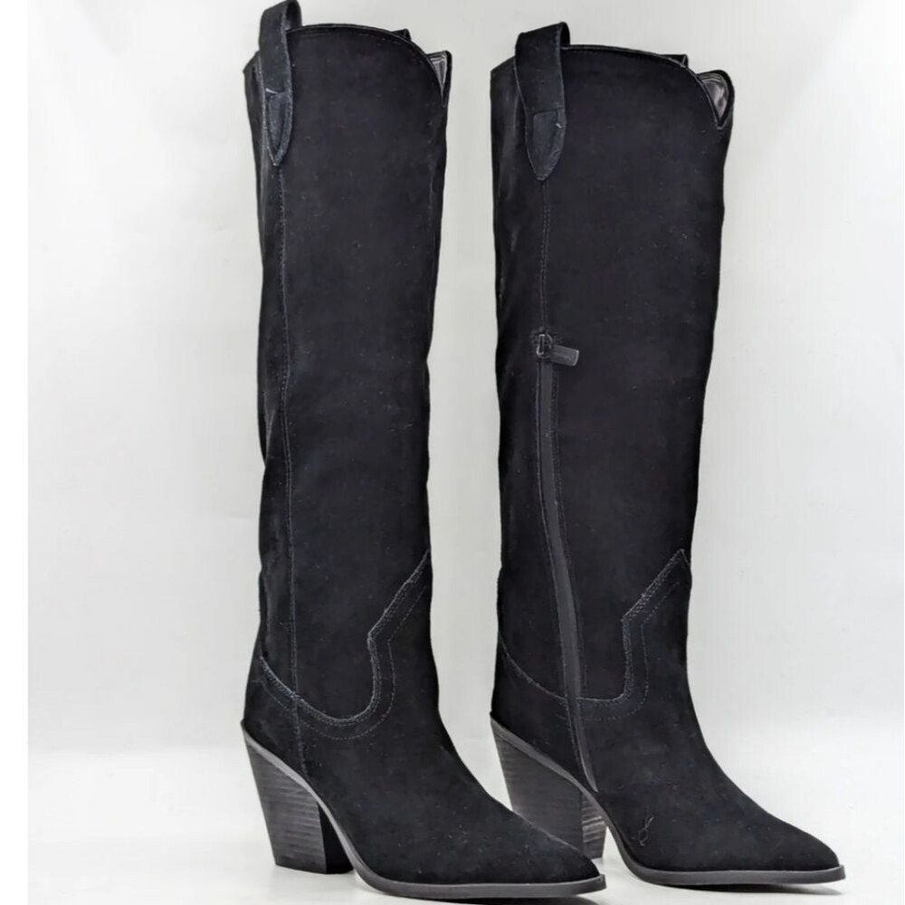 Blondo Wylde Black Suede Western Cowboy Zip Festival Waterproof Boots Size 7